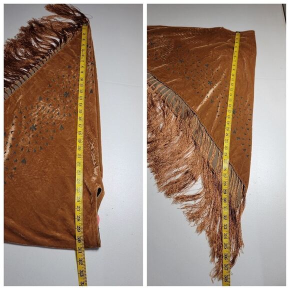 Burnout Velvet Shawl Poncho with Fringe Orangey Rust Brown - Picture 6 of 6